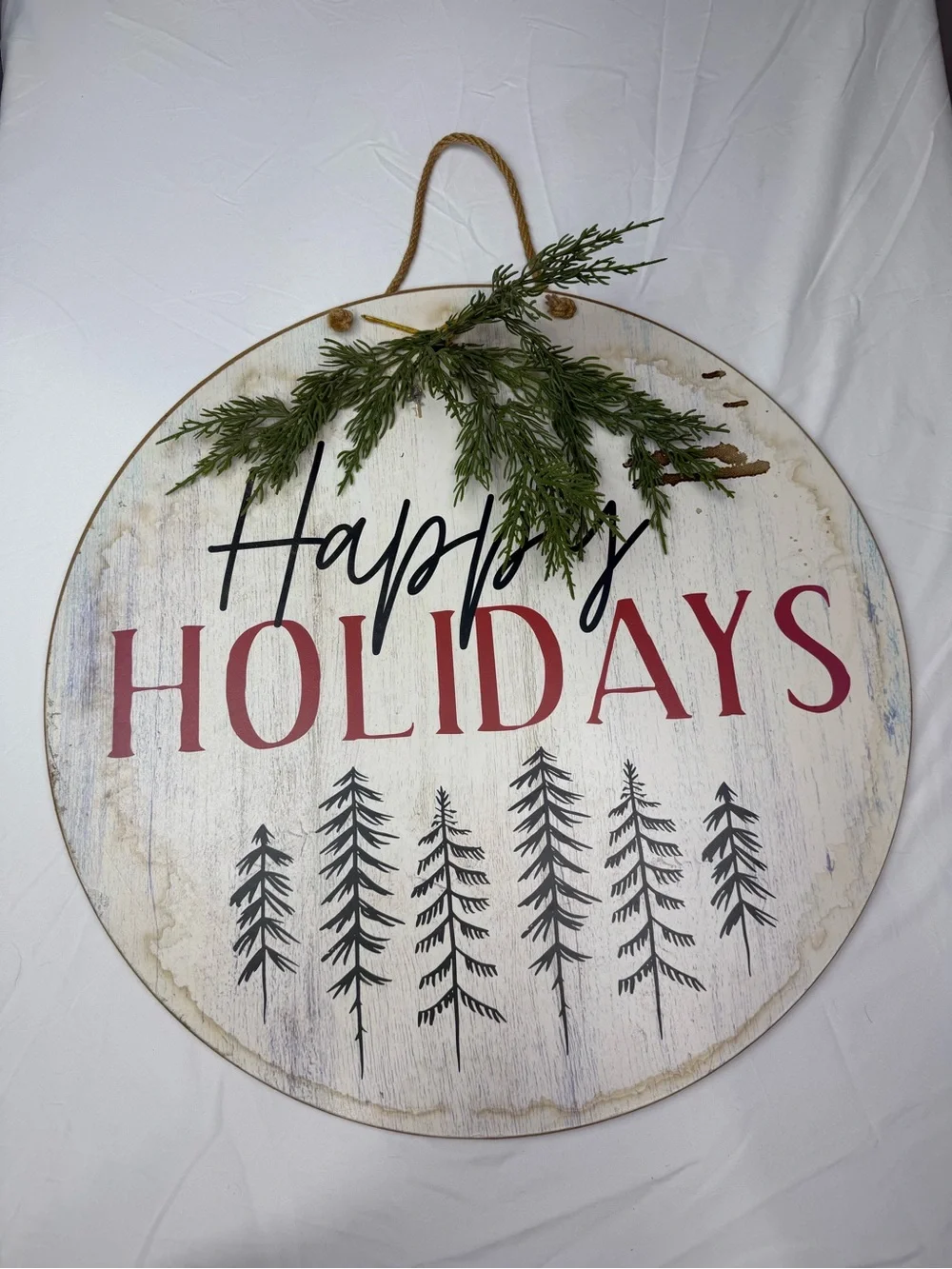 Happy Holidays Round Wall Sign - Red & Black double sided